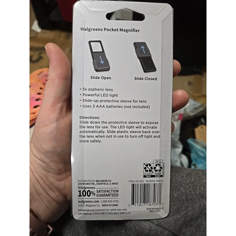 Walgreens Pocket Magnifier Slide Up Sleeve 5x Aspheric Lens New In Box